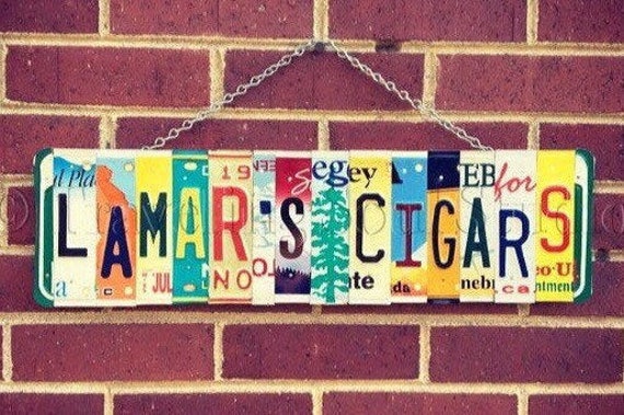 Personalized License Plate Cigar Sign, Cigar Bar Sign, Cigar Bar Decor, Personalized Gift for Dad, Gift for Smoker, Anniversary Gift Idea