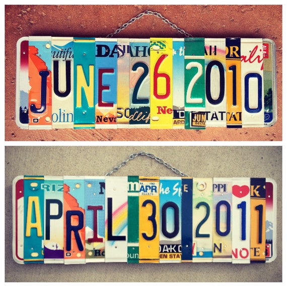 Ten Year Wedding Anniversary Gift, Anniversary Gift for Boyfriend Husband, Wedding Gifts, Save the Date Sign, License Plate Art, Birthdate