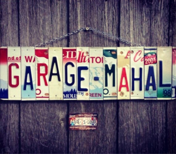 GARAGE SIGN - garage decor - mancave decor - mancave sign - license plate art - license plate sign - gift for him. Man stuff.