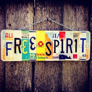 FREE SPIRIT License Plate Art boho recycled license plates gypsy hippie chic christmas gift for her hippie decor for her image 1