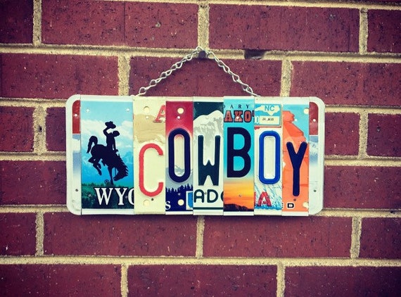 Cowboy Signs, Boys Birthday, Cowboy Nursery Decor, Western Decor, Western Art, License Plate Art, Boys Room Decor, Gift for him.