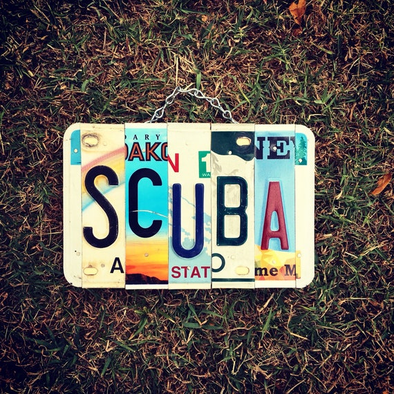 Diving Gifts, License Plate Art, Scuba, Gift for Dad, Made in Hawaii, Retirement Gift, Beach House Decor, Upcycled