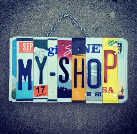 Recycled License Plate Automotive Garage Sign, Garage Decor, Shop Sign, Gifts for Him, Birthday Gift for Mechanic, License Plate Art.