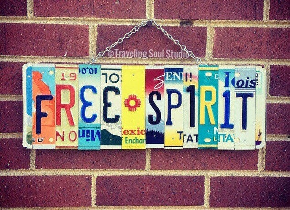 Bohemian Decor, License Plate Art, Free Spirit Sign, Christmas Gift Idea, Boho Wall Hanging, Recycled Gifts, For Teens