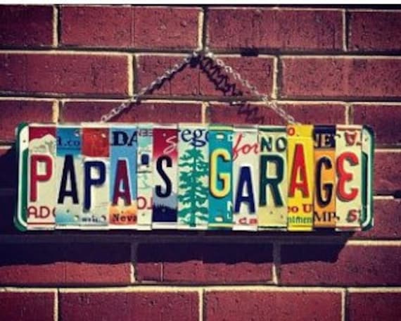 Papas Garage License Plate Sign, Gift for Grandpa, Grandpa Birthday Gift, Gift from Grandson, Garage Sign, Personalized Sign, Gifts for Papa