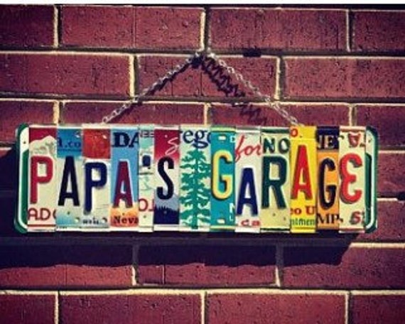 Papas Garage License Plate Sign, Gift for Grandpa, Grandpa Birthday Gift, Gift from Grandson, Garage Sign, Personalized Sign, Gifts for Papa