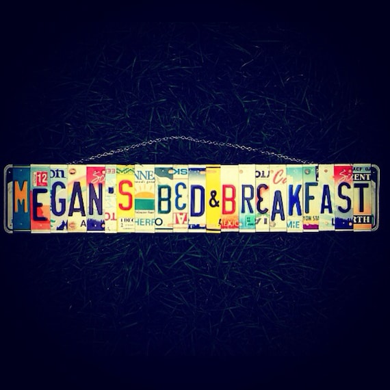 License plate.art. Bed and breakfast. Custom. Sign. Recycled art. Upcycled . Home decor. For her. Girls. Hawaii. Travel.