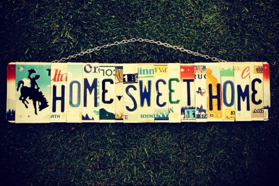 Home Sweet Home Sign, Country Decor, Cowboy Decor, License Plate Art, House Warming Gift, Cowboy Signs.