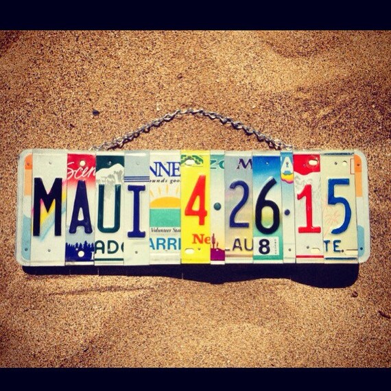 Valentines Day Gift - 10 Year Anniversary Gift - Recycled License Plate Art - Maui - Gift for Him - Gift for Her - Tin Anniversary Gift