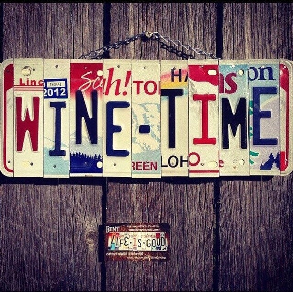 Wine. Beer. Whiskey. Bar. Drinks. Party. License plate art. Bar sign. Recycled. For her. Christmas