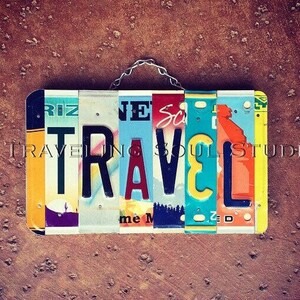 License Plate Travel Sign, Dorm Decor, Travel Gifts, Exchange Student Gift Idea, Made in USA, United States Memorabilia, Birthday Gift for T