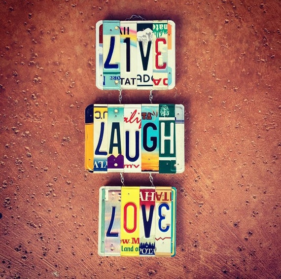 Recycled Live Laugh Love License  Plate Sign. License Plate. Room Decor. Sign. Wall hanging. Custom Name. Love Sign. License Plate Art