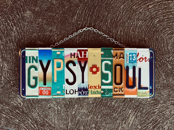Boho Sign- Gypsy Soul- License Plate Art- Bohemian Decor- Hippie Room Decor-