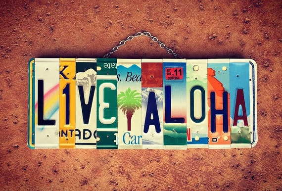 Tropical Live Aloha Palm Tree License Plate Sign, License Plate Art, Made in Hawaii, Beach Decor, Birthday Gifts for Her, Live Aloha Sign.