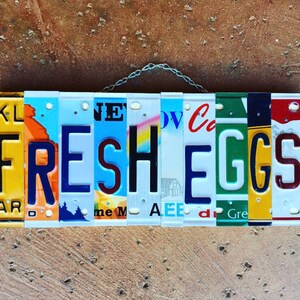 Fresh Eggs Sign, Farm Fresh Eggs, Rustic Sign, Eggs for Sale, License Plate Art, Farm House Kitchen Wall Decor, Chicken Sign, Chicken Coop