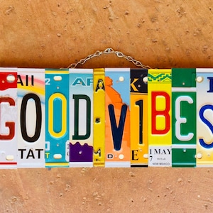 Good Vibes Sign, Hippie Decor, License Plate Art, Dorm Room, Gift for teen, Home Decor, Upcycled, Good Vibes Only