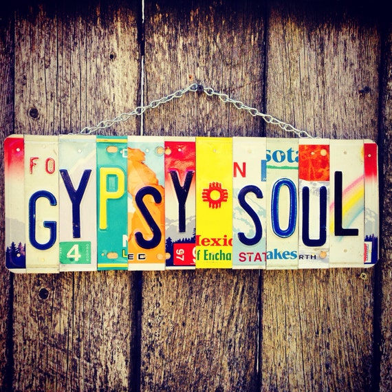 Boho Outdoor Decor- Gypsy Soul License Plate Sign- Bohemian Wall Hanging- Gift for Hippie- License Plate- Made in Usa- Decor for Teen Bedroo