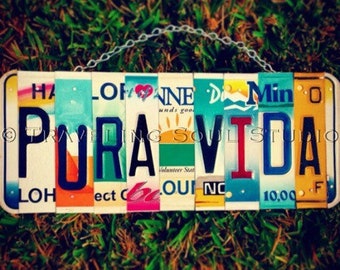 Pura vida. Matrícula. Sol. Hawái. Costa Rica. Letrero. Personalizado. Playa.