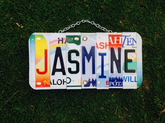 Jasmine. Girls. Name. Bedroom. Girls room. Baby girl. Girls name. License plate. Girls birthday. Girls present. Party. Personalized. Custom