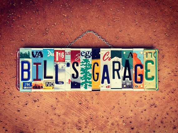 Personalized Name License Plate Garage Sign, Mens Birthday Gift Idea, Gift for Mechanic, Mancave Decor, Custom Name, License Plate Art