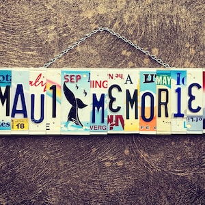 Maui Memories Upcycled License Plate Sign - Maui Sign - Beach Decor - Wall Hanging - Whale Art - Made in Hawaii - Maui Strong - Travel Gifts