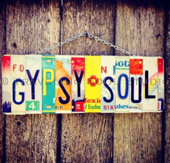 Boho Sign- Gypsy Soul- License Plate Art- Bohemian Decor- Hippie Room Decor-