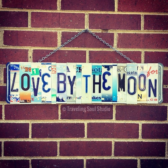 Love By the Moon License Plate Art Sign, Bohemian Decor, Boho, Hippie Art, HomeDecor, License Plate Art, Teen  Gift