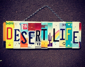 Desert Art, Desert Decor, Desert Signs, Cactus Art, Travel Gifts, License Plate Sign, Home Decor, Gift for the Home, Patio Art