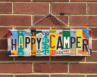 Happy Camper License Plate Sign, Personalized Sign, Home Decor, Christmas Gift Idea, Positive Quotes, Upcycled