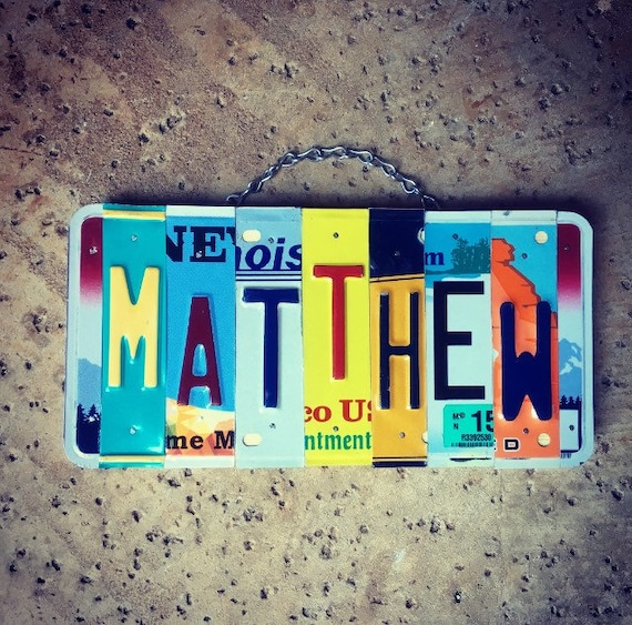 Personalized Gifts, Gifts for Kids, Boys Name Sign, Car Themed Room Decor, Custom Name, License Plate Letters, Matthew