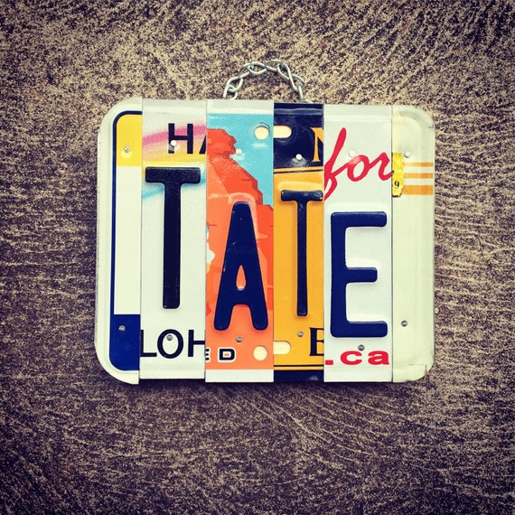 TATE License Plate Art - Gift for him - eco friendly - boys room decor - bachlor pad - license plate - custom name