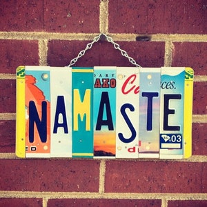 Yoga Gifts, Namaste Sign, License Plate Art, Yoga Teacher Gift, Yoga Sign, Namaste Wall Art, Yoga Instructor Gift.