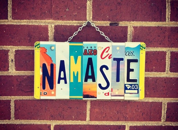 Yoga Gifts, Namaste Sign, License Plate Art, Yoga Teacher Gift, Yoga Sign, Namaste Wall Art, Yoga Instructor Gift.