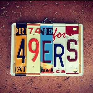 49ers, License Plate Art Sign, Football Team Gifts, MANCAVE Decor, Gifts for Him, Father’s Day Gift, Garage Sign, Dorm Room Decor.