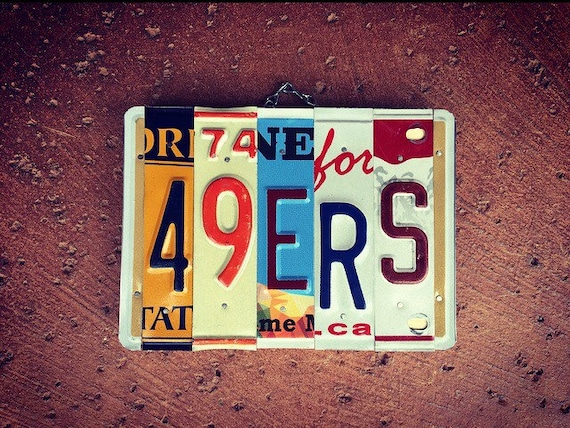 49ers, License Plate Art Sign, Football Team Gifts, MANCAVE Decor, Gifts for Him, Father’s Day Gift, Garage Sign, Dorm Room Decor.