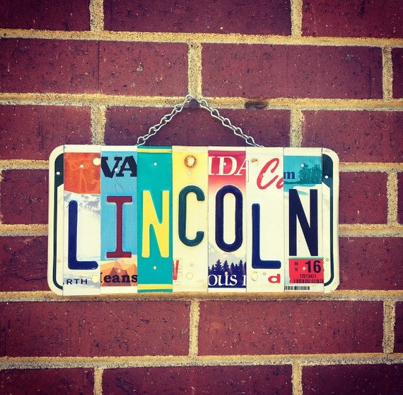 Boys Name. Gift for Him. Gift for Son, Dad, Papa, Brother. Lincoln. Custom Name. Personalized Sign. License Plate.