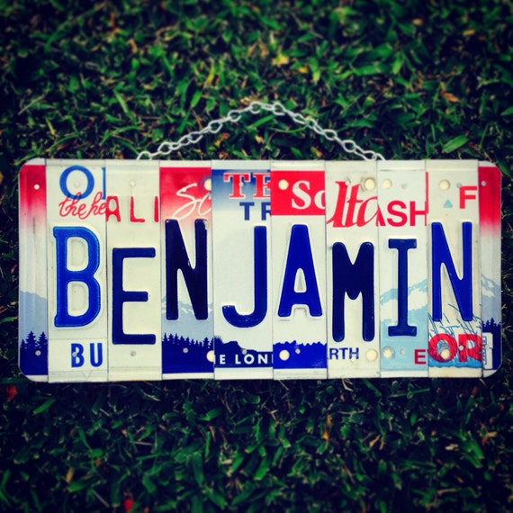 Benjamin Boys Name Custom License Plate Sign, Boys Nursery Decor, Car Theme Birthday, License  Plate Art, Personalized Gift for Boys