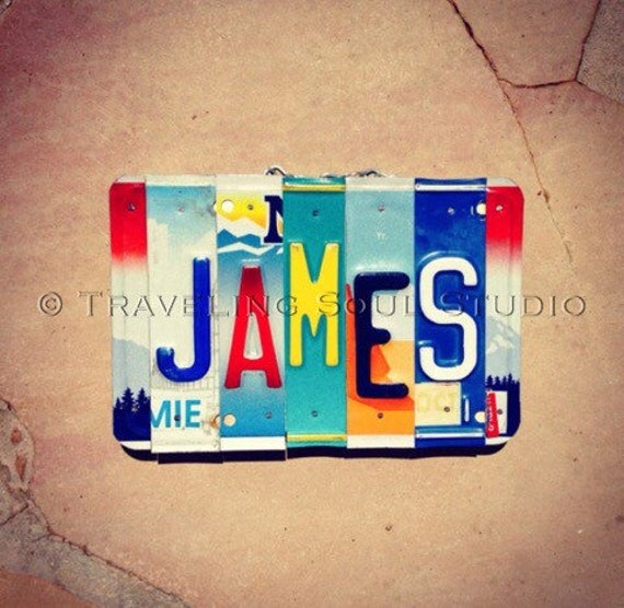 License Plate Art - Gift for him - eco friendly - boys room decor - bachlor pad - recycled license plates - custom name