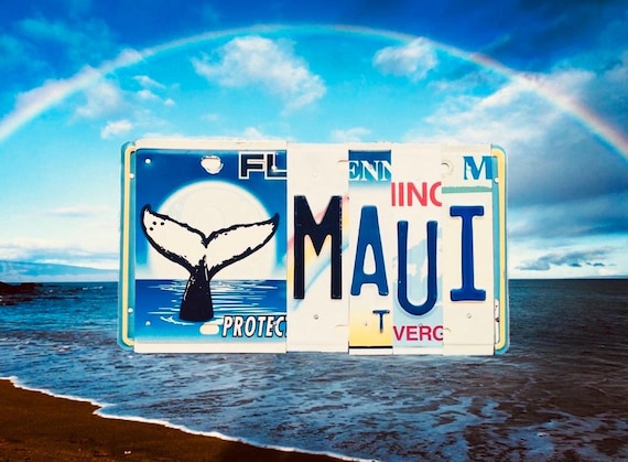 Maui Hawaii License Plate Wall Art, Beach Sign, Hawaii Souvenir, Made in Maui, Whale Art, Travel Decor Signs, Island Sign