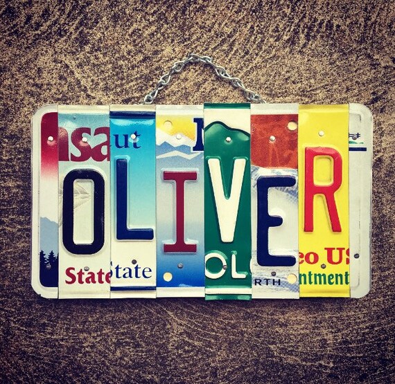 Oliver License Plate Art- Valentines Day Gift - For Him- Mens Gift- Boys Room Decor- Baby Shower Gift -Art