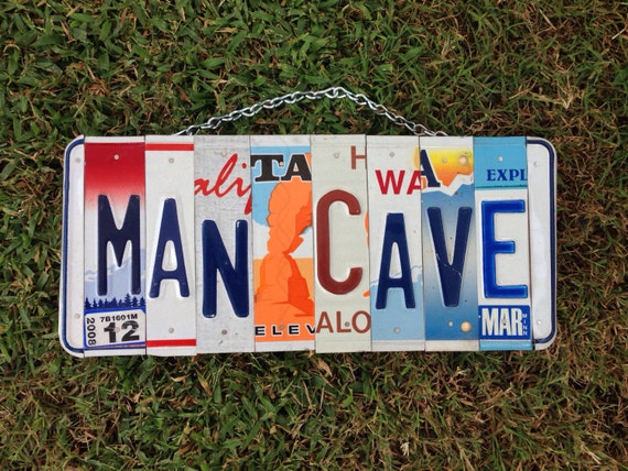 Man Cave License Plate Sign, Fathers Day Gift Idea, Decor for Men, Recycled License Plate, Gift for a Guy, Metal Sign