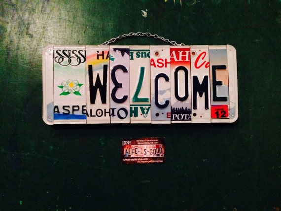 License plate art. Home decor. Welcome. Sign. Flower. Home . License plate. Girl. Home. Wall hanging . Custom . Gift idea.