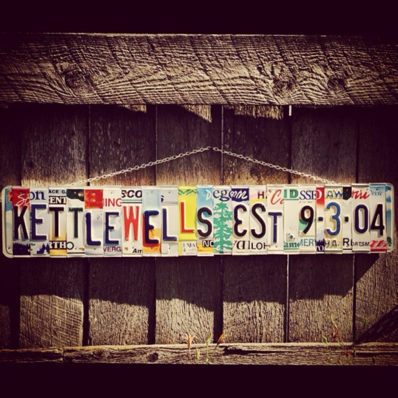 10th Wedding Anniversary Tin Aluminum Gift Last Name Recycled License Plate Art Sign Wedding 20 30 40 50 Wedding Date Sign