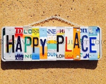 HAPPY PLACE, My Happy Place Sign, License Plate Sign, Beach Decor, Gift for her, Retirement Gift Idea, Beachouse Decor, License Plate Art.