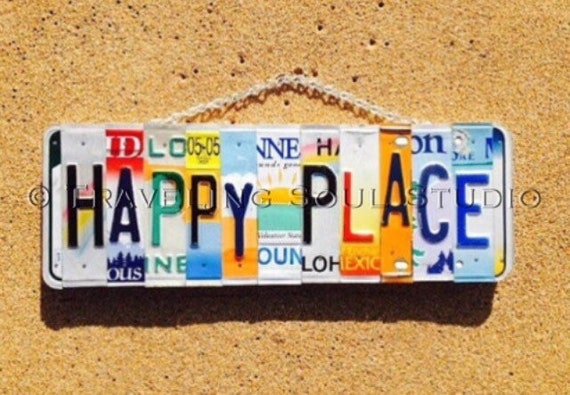 HAPPY PLACE, My Happy Place Sign, License Plate Sign, Beach Decor, Gift for her, Retirement Gift Idea, Beachouse Decor, License Plate Art.