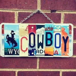 Cowboy Signs, Boys Birthday, Cowboy Nursery Decor, Western Decor, Western Art, License Plate Art, Boys Room Decor, Gift for him.