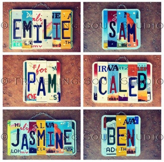 License Plate Art, Dorm Room Decor, Personalized Gifts, Name Signs, Car Themed Gift, Recycled License Plates, Kids Name Wall Hanging.