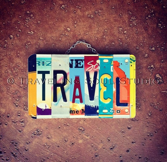 License Plate Travel Sign, Dorm Decor, Travel Gifts, Exchange Student Gift Idea, Made in USA, United States Memorabilia, Birthday Gift for T