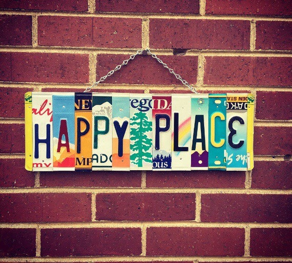 Happy Place Sign, Happy Place Gifts, Housewarming Gift, License Plate Art, For Her, Happy Place Wall Decor, Cabin Art.