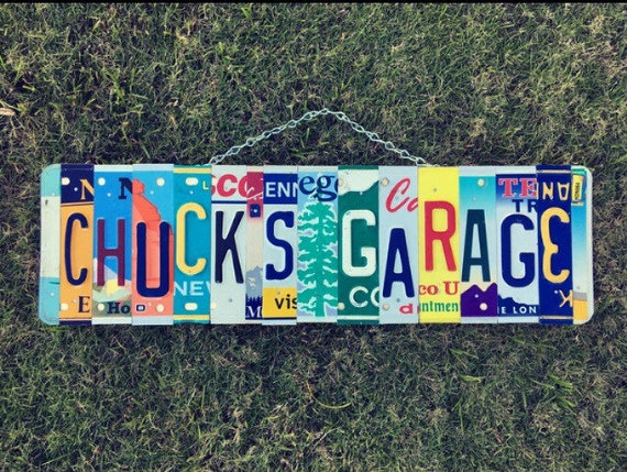 Personalized Gift for Dad, License Plate Art, Upcycled, Wood Sign, Mancave Decor, Car Memorabilia, Rustic Garage Sign, Gift for Men